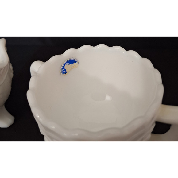 Vintage Imperial Milk Glass Grape & Leaf 3 Toed Open Sugar and Creamer - Picture 3 of 5